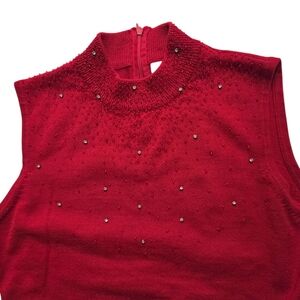 Betas Choice Beaded Red Sweater Tank Top Medium 16in P2P